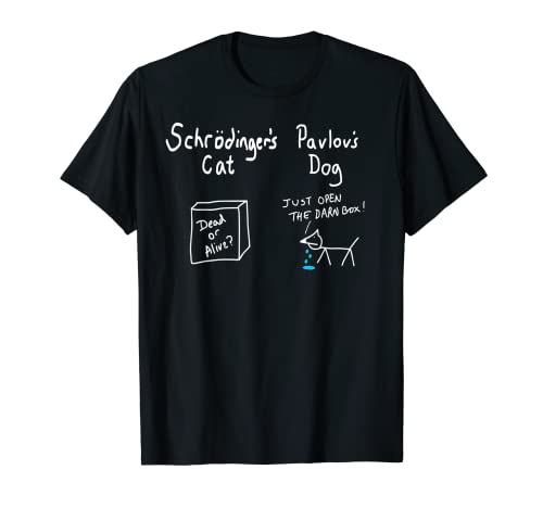 El gato y el perro de pavlov de Schrodinger Funny Science geek Camiseta