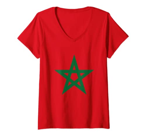 Mujer Marruecos - Camiseta de fútbol con bandera de estrella marroquí Camiseta Cuello V