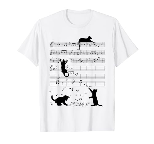 Gatos divertidos jugando con notas musicales Camiseta