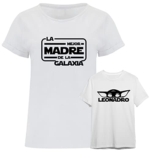 Regalo día de la madre | Camiseta mamá personalizada + Body o camiseta hijo/a | Diseño original divertido personalizado | Guerra de las galaxias | La mejor Madre de la galaxia | Infantil | Bebe