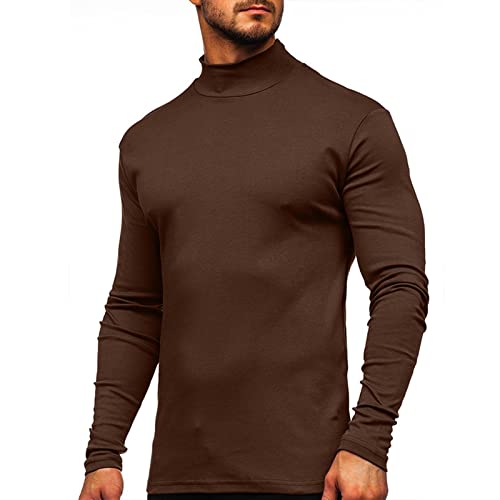 Sprifloral Camiseta térmica de manga larga para hombre, cuello alto, ropa interior cálida, capa base, S-3XL, café, 3XL
