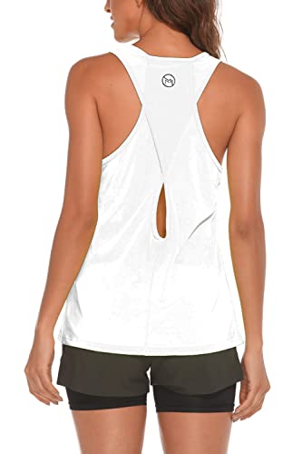 Camiseta Deportiva de Tirantes para Mujer - Diseño Clásico y Cómodo para Entrenamiento, Yoga, Correr y Más Bullet Points(L,Blanco)