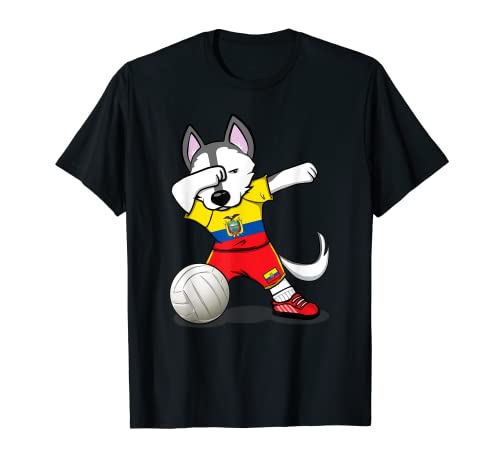 Dabbing Husky Perro Vóleibol de Ecuador Bandera Ecuatoriana Camiseta