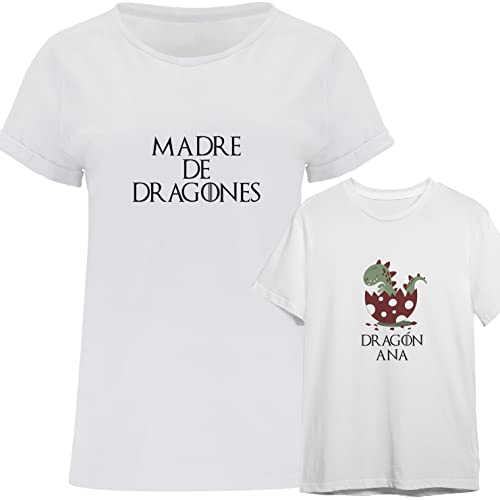 Regalo día de la madre camiseta madre personalizada + Body o camiseta hijo/a Texto estilo juego de tronos para mamá | madre de dragones la casa del dragón