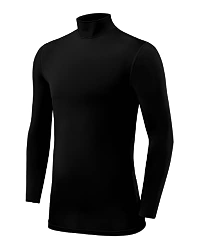 PowerLayer Camiseta Interior de Compresión Manga Larga y Cuello Alto para Hombre- Negro, XXL