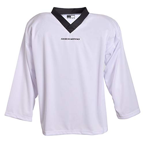 Sherwood - Camiseta de Entrenamiento de Hockey sobre Hielo para niños I Elegante Camiseta de práctica de Tejido de Malla Perforada I Camiseta de Cuello en V para el Entrenamiento I Blanca I Talla S