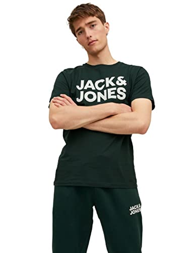 Jack & Jones Logo T-Shirt Camiseta, Pine Grove/Fit Slim Large Print White, XL para Hombre