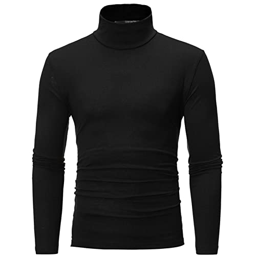 IEFIEL Camisa Térmica para Hombre Camiseta Manga Larga con Cuello Alto Ropa Interior Invierno Colores Básicos M-3XL Negro L