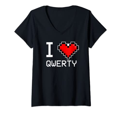Mujer I Love QWERTY, Me encanta QWERTY, Pixel Heart, Retro Gamer Camiseta Cuello V