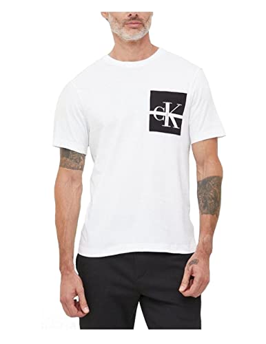 Calvin Klein Camiseta con Bolsillo a Rayas CK Colorblock S/S, Bright White, S para Hombre