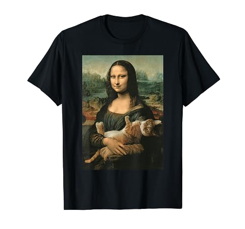 Mona Lisa con gato naranja divertido arte pintura Camiseta
