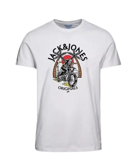 JACK & JONES - Camiseta Manga Corta Hombre - Blanco - Estampado Calavera (XL)