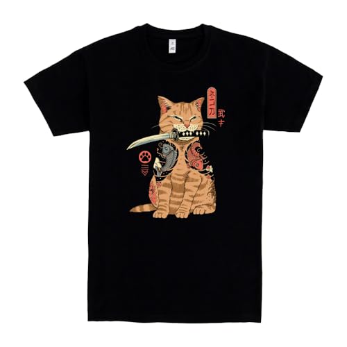 Pampling Camiseta de Manga Corta, 100% Algodón, Ropa Unisex para Hombres y Mujeres en 5 Tallas, Camiseta Negra, Modelo Catana (L)