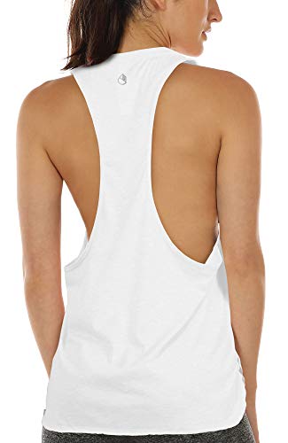 icyzone Camiseta Deportiva sin Mangas para Mujer, Camiseta Holgada para IR el Gimnasio, Hacer Yoga o Correr (M, Blanco)
