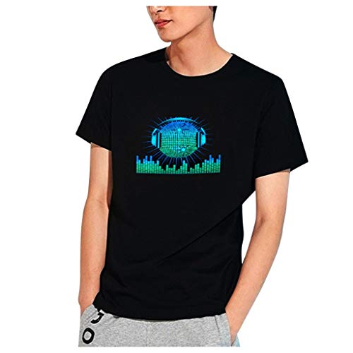 Yowablo - Camiseta para Hombre con luz LED Que Parpadea y Activa el Sonido de DJ, Verano, Entrenamiento, Hombre, Color Negro, tamaño Large