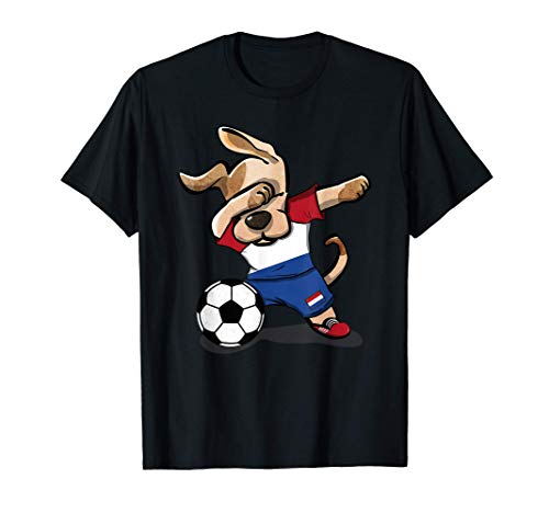 Dabbing Dog Fútbol de Países Bajos de Bandera Holandesa Camiseta