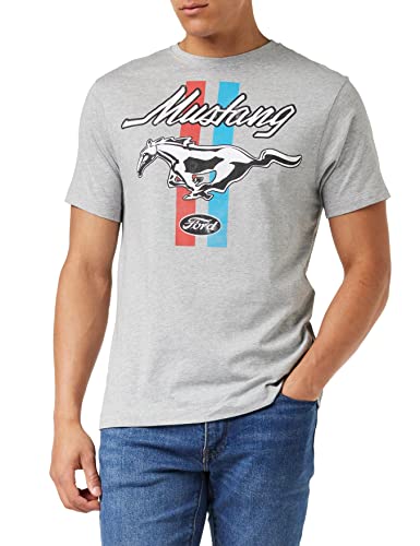 Ford Mustang Stripes Camiseta, Gris Deportivo, X-Large para Hombre