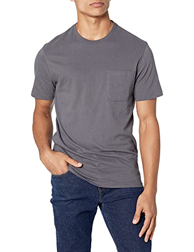 Goodthreads Camiseta con Bolsillo de Algodón Suave, de Cuello a la Caja y Manga Corta Hombre, Gris Oscuro, M