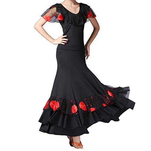 Tookang Tops de Baile Flamenco Practica la Danza Moderna Tops de Manga Corta Acampanada Traje de Rendimiento