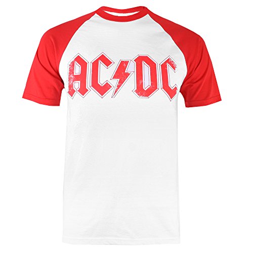 AC/DC Logotipo Camiseta, Blanco (Blanco/Rojo), XL para Hombre