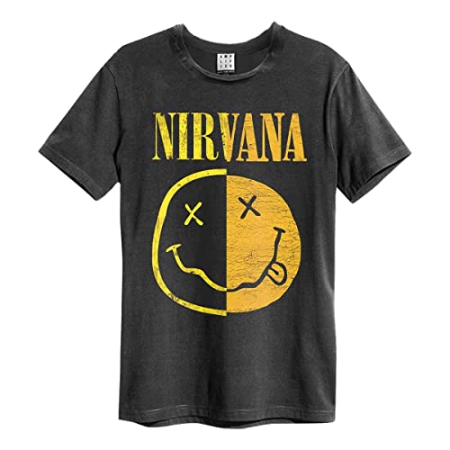 Amplified Camiseta Nirvana Spliced Smiley Charcoal, gris, XXL