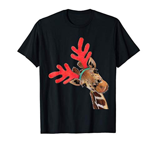 Linda jirafa con cuernos de reno Camiseta