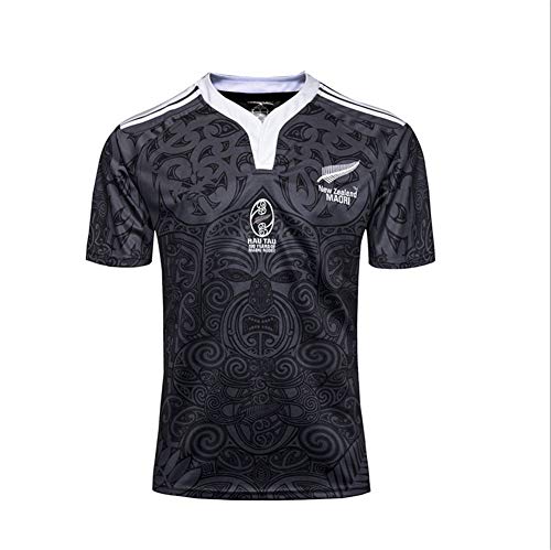 KKSY Rugby Jersey 100 ° Aniversario Maori de Nueva Zelanda Camiseta de Rugby Fútbol Camiseta Transpirable Short Sleeve Vests Uniform Unisex Sports Ropa S-3XL, Negro, 2XL/185-190cm