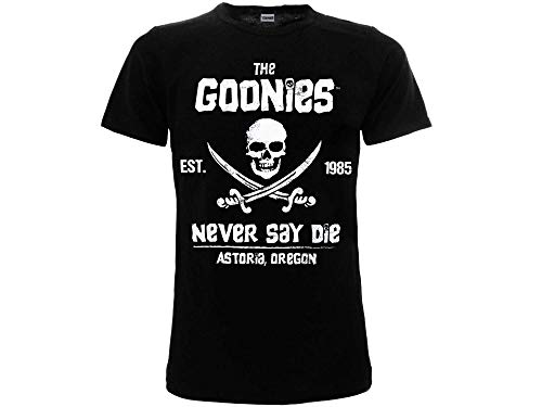 Goonies - Camiseta original oficial Never Say Die, camiseta de color negro con estampado de calavera, Negro , XXL