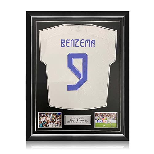 exclusivememorabilia Camiseta del Real Madrid firmada por Karim Benzema. Marco Superior, Blanco