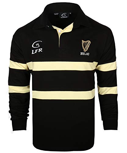 Irlanda Harp - Camisa de rugby de manga larga negra y crema (S-XXXL), Negro, S