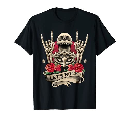 Lets Rock & Roll esqueleto mano vintage retro rock concierto Camiseta