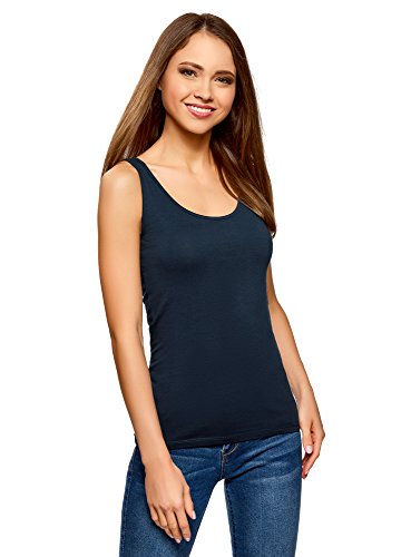 oodji Collection Mujer Camiseta Básica con Tirantes, Azul, ES 40 / M