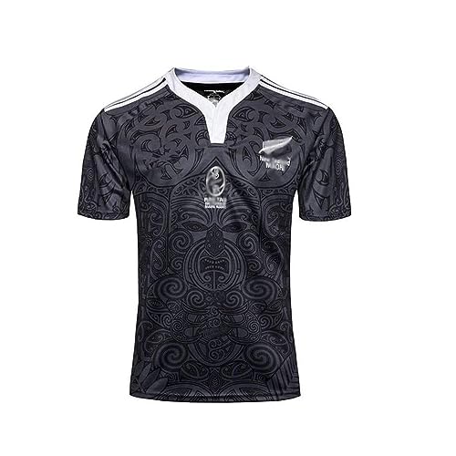 Camiseta de Rugby, Camiseta de Rugby maorí de Nueva Zelanda del 100 Aniversario, Kit de Entrenamiento de Camiseta for fanáticos del Rugby (Color : Black, Size : M)