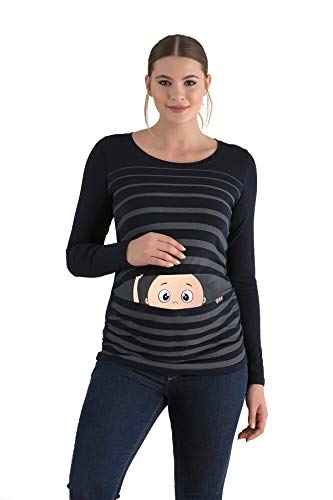 Ropa premamá Divertida y Adorable, Camiseta con Estampado, Regalo Durante el Embarazo - Manga Larga (Negro, Small)