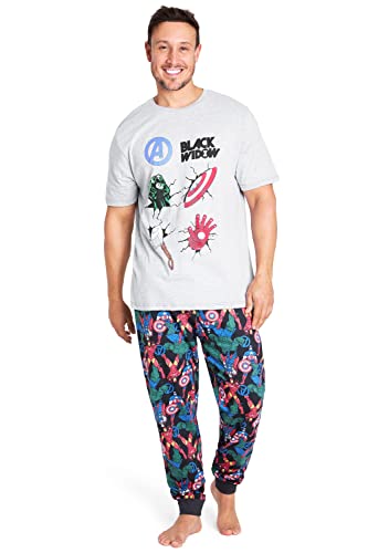 Marvel Conjunto de Pijamas para Hombres Black Widow | Ropa de Dormir de Manga Corta Algodón | Pijama de Hombre Loungewear con Camiseta y Pantalones Cómodo ( Gris, L)
