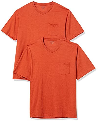 Amazon Essentials Camiseta de Manga Corta con Bolsillo, Cuello en Pico y Corte Recto Hombre, Pack de 2, Naranja Mezcla, S