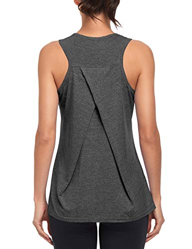 Camisetas sin Mangas de Entrenamiento para Mujer Gimnasio atléticas para Correr Camisetas de Yoga Espalda Cruzada Chaleco Deportivo (S, Gris)