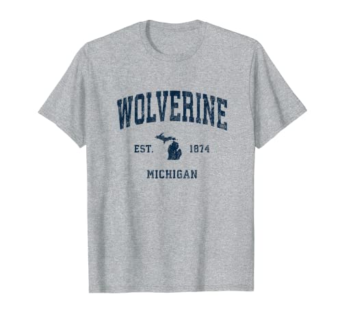 Wolverine Michigan MI Vintage Athletic Navy Deportes Diseño Camiseta