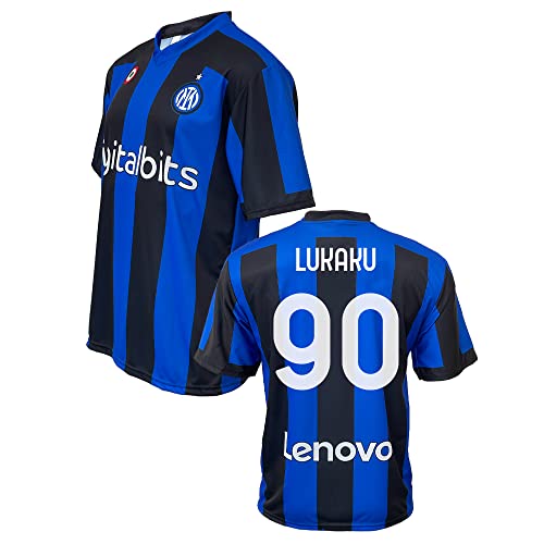 ZeroPlayer Camiseta Inter personalizada con nombre y número de Romelu Lukaku 90 Home 2022 2023 Replica Oficial, Azul, Negro, 100% Poliéster, Pequeño
