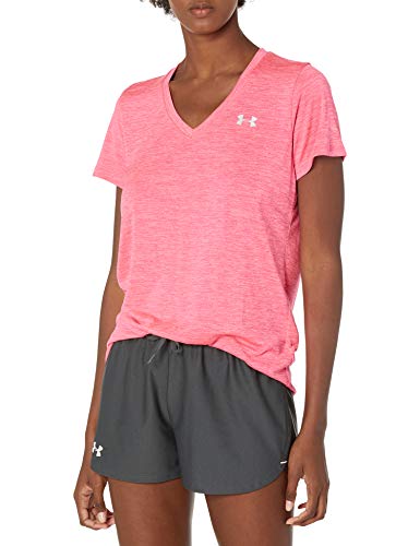 Under Armour Tech Short Sleeve V - Twist, Camiseta Mujer, Rojo (cerise Pink Lemonade Metallic Silver), L
