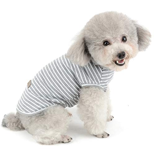 SELMAI Camisetas para Perros Pequeña Camiseta para Gatos Moda Rayas Suave Algodón Manga Corta Camiseta sin Mangas para Niñas Niños Cachorro Yorkshire Terrier Chihuahua Ropa Primavera Verano Gris XXL