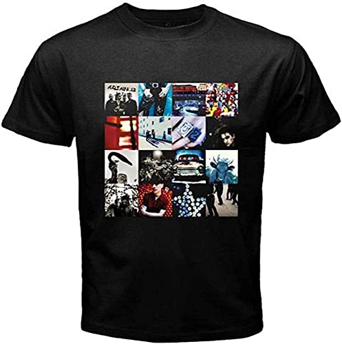 New U2 Achtung Baby Album Rock Band Bono U2 Black T Shirt Men tee Shirt Funny O Neck Tops Black Camisetas y Tops(Medium)