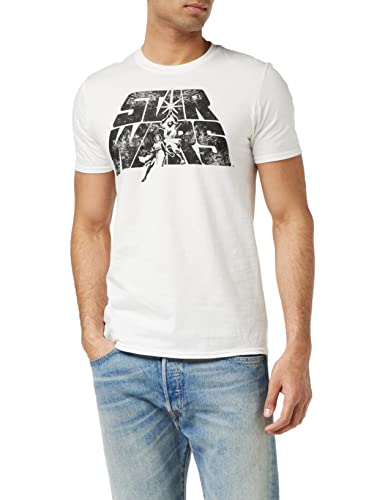 Star Wars Retro Logo Camiseta, Blanco (White White), Large para Hombre