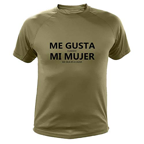 AtooDog Camiseta de Caza, Me Gusta Cuando mi Mujer me Deja IR a Cazar (30170, Verde, L)