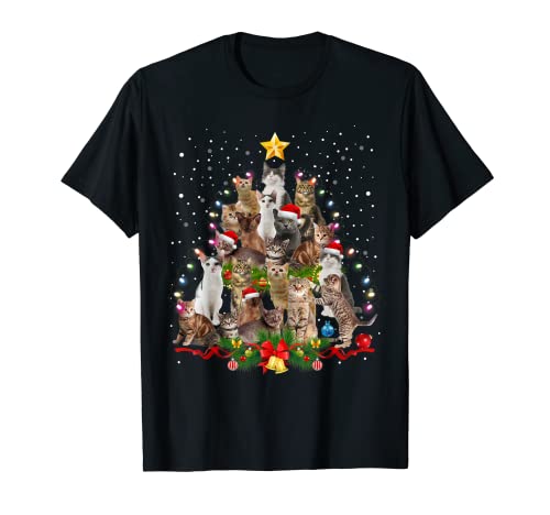Árbol de Navidad hecho de gatos Navidad divertida Camiseta