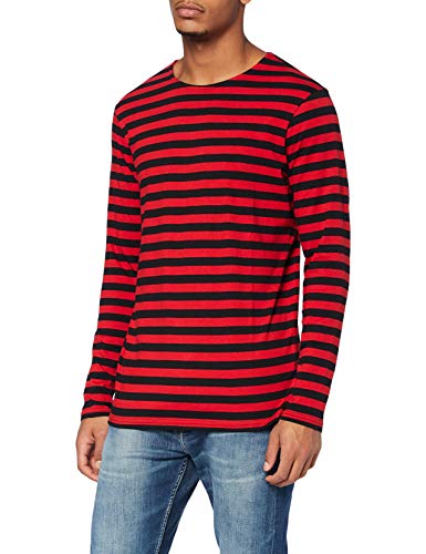 Urban Classics Regular Stripe Ls Camiseta Hombre, Firered/Blk., L