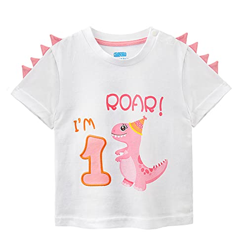 Camiseta 1er Cumpleaños Bebé Niña Dinosaurio Cumpleaño Fiesta Manga Corta Tops Ropa 1 Año 100% Algodón Blanca Dino Impreso tee