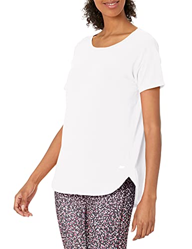 Amazon Essentials Camiseta Ligera de Cuello Caja y de Ajuste Informal para Gimnasio Mujer, Blanco, L