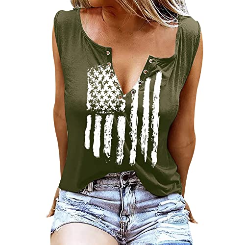 Camiseta de tirantes para mujer con estampado de bandera estadounidense para el 4 de julio, camisa sin mangas, camiseta patriótica para mujer, Verde militar., S