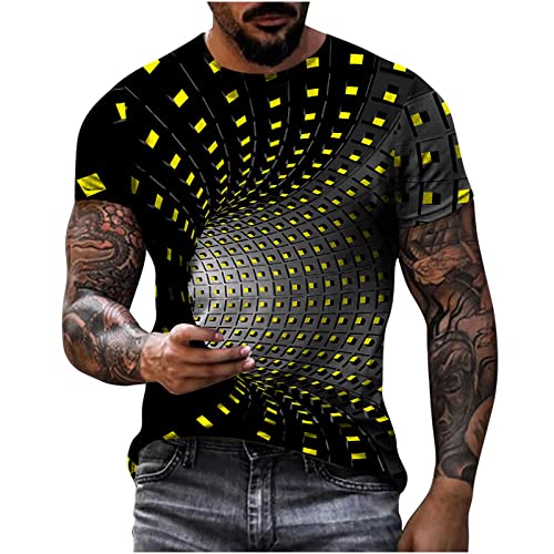 Camisetas de manga corta con estampado en 3D para hombre, camisetas con estampado gráfico animal, camisetas de cuello redondo, camisetas de verano, blusas de verano, amarillo, XXL